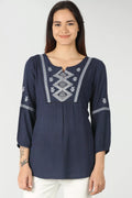 Embroidered Navy Blue Top