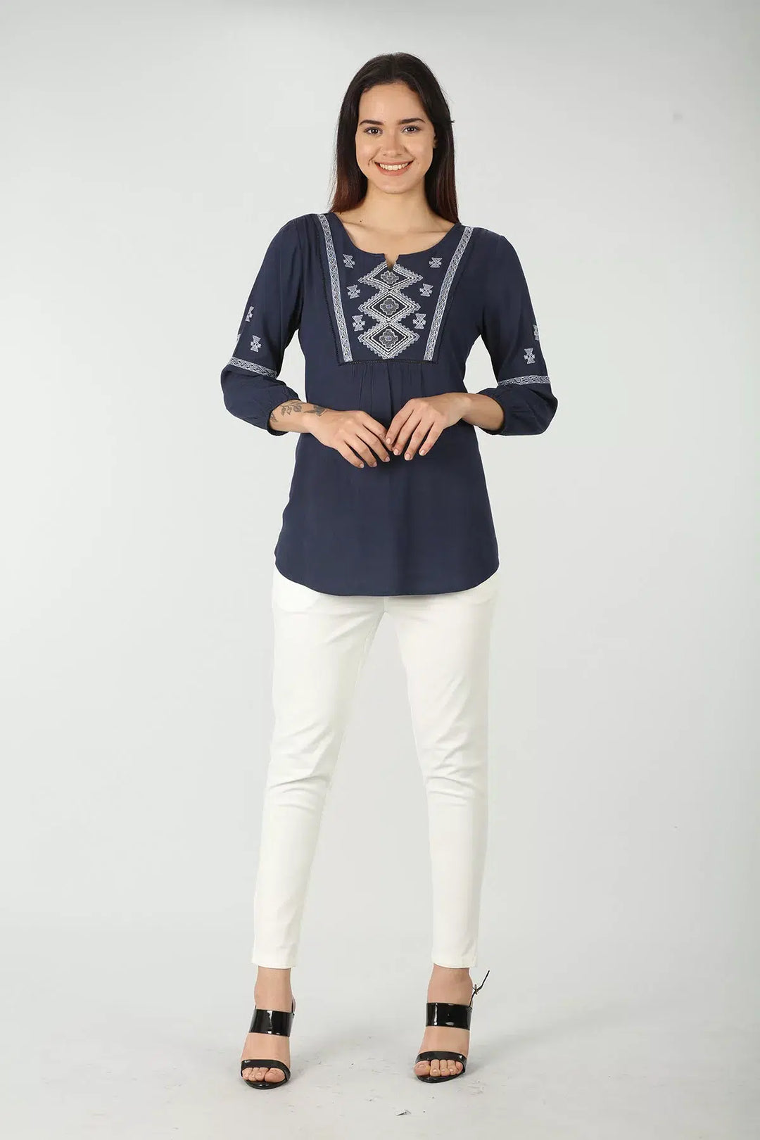 Embroidered Navy Blue Top