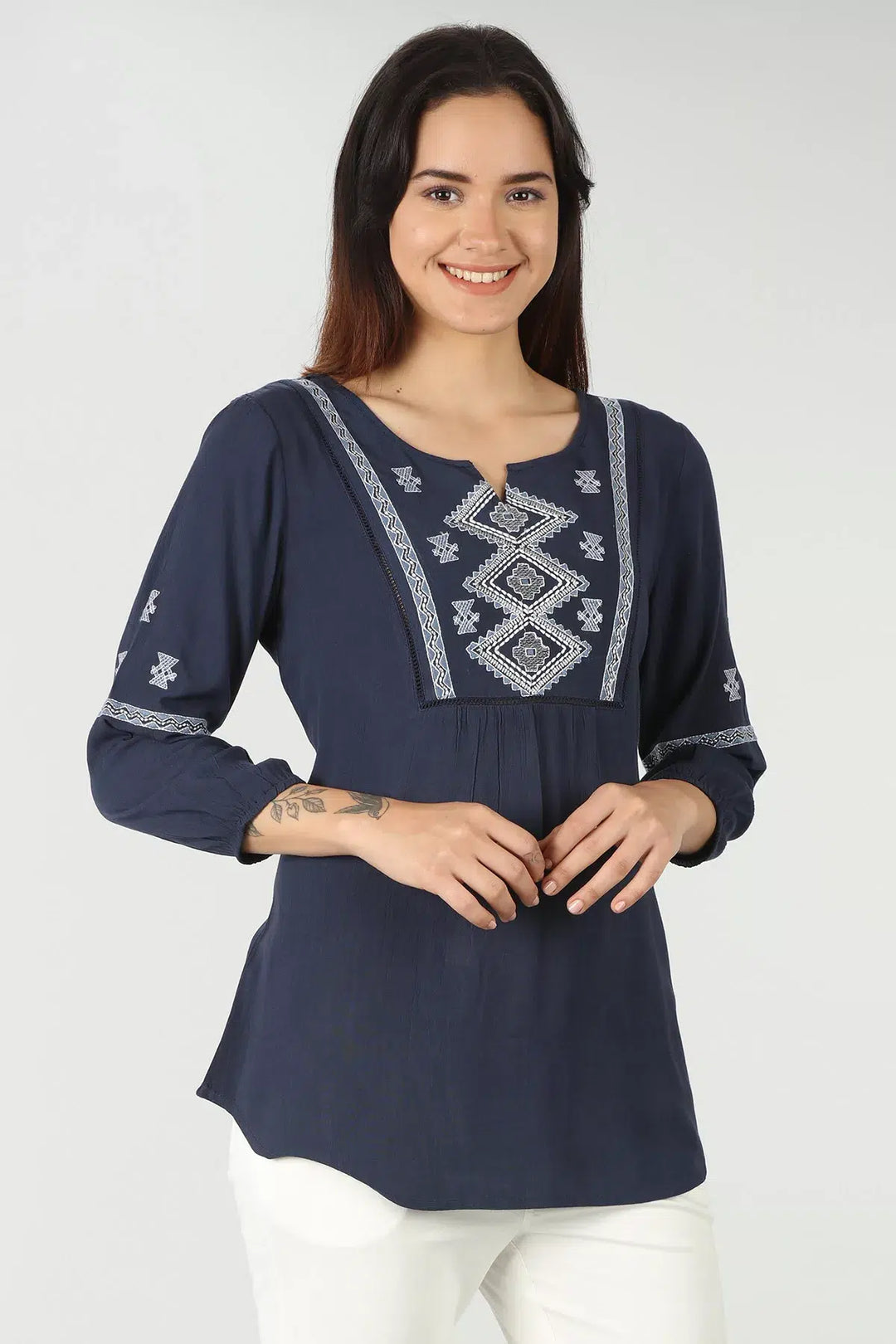 Embroidered Navy Blue Top