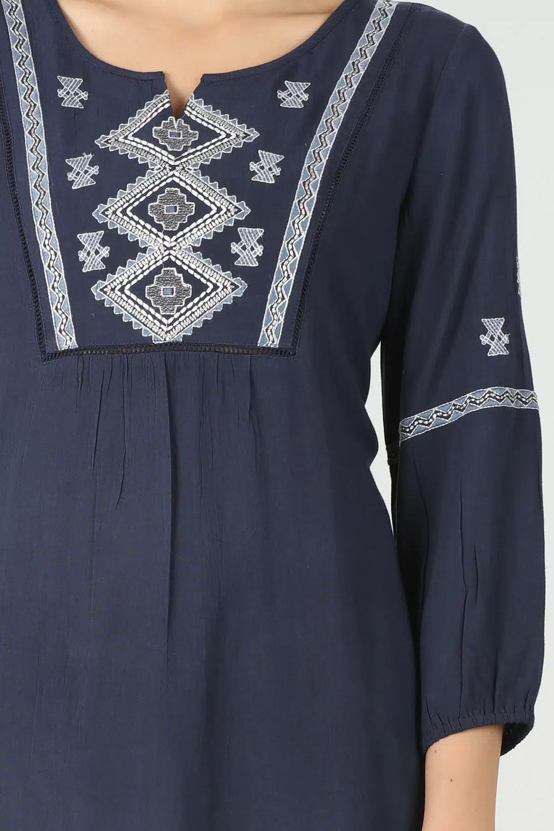 Embroidered Navy Blue Top