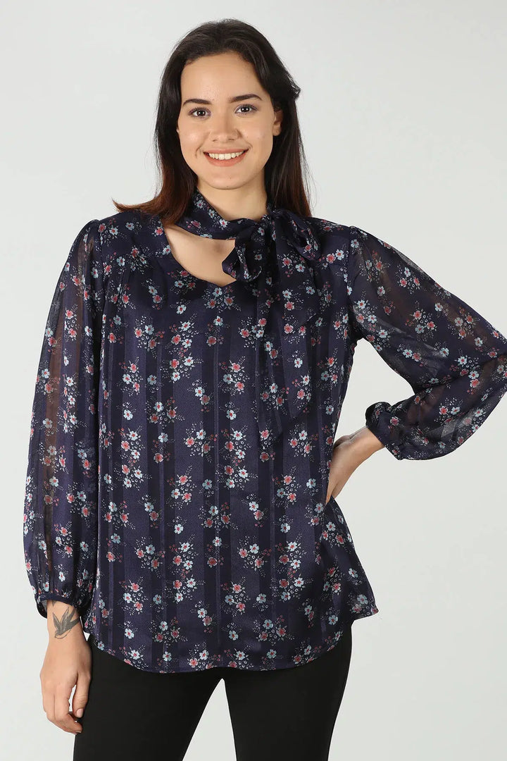 Navy Blue printed top (V-neck)