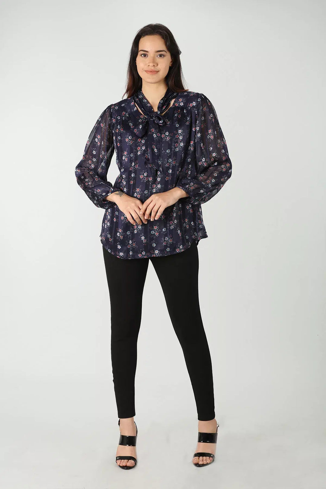Navy Blue printed top (V-neck)