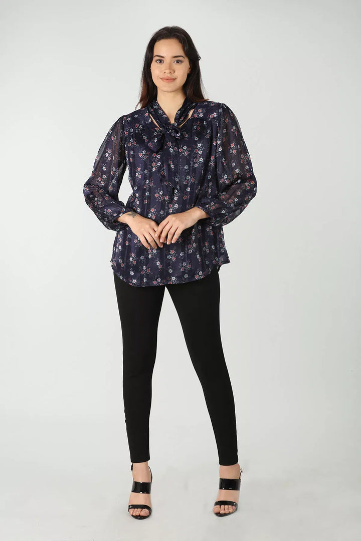 Navy Blue printed top (V-neck)