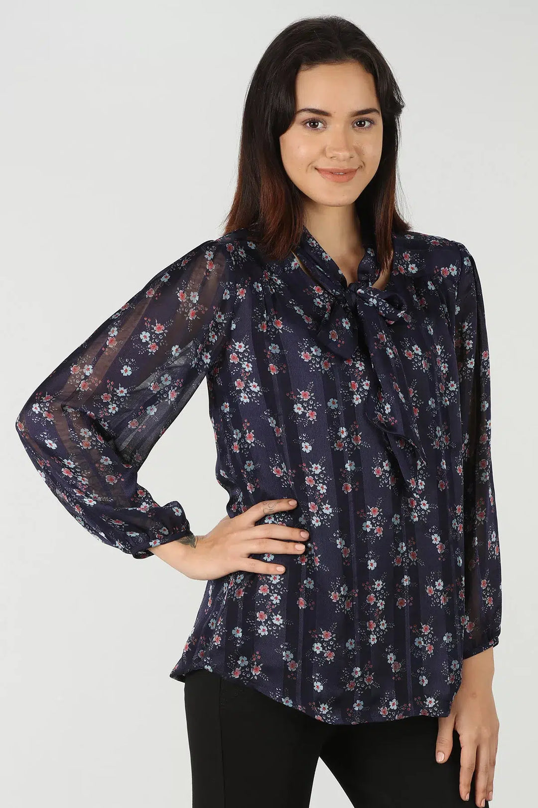 Navy Blue printed top (V-neck)