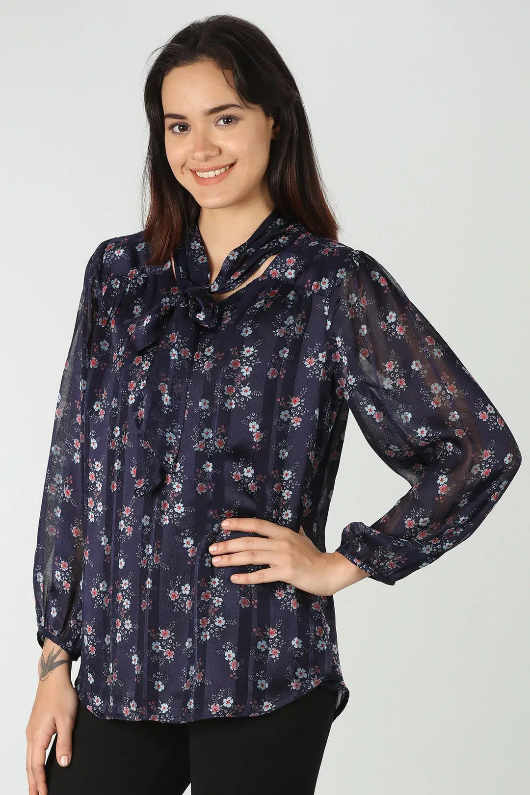 Navy Blue printed top (V-neck)