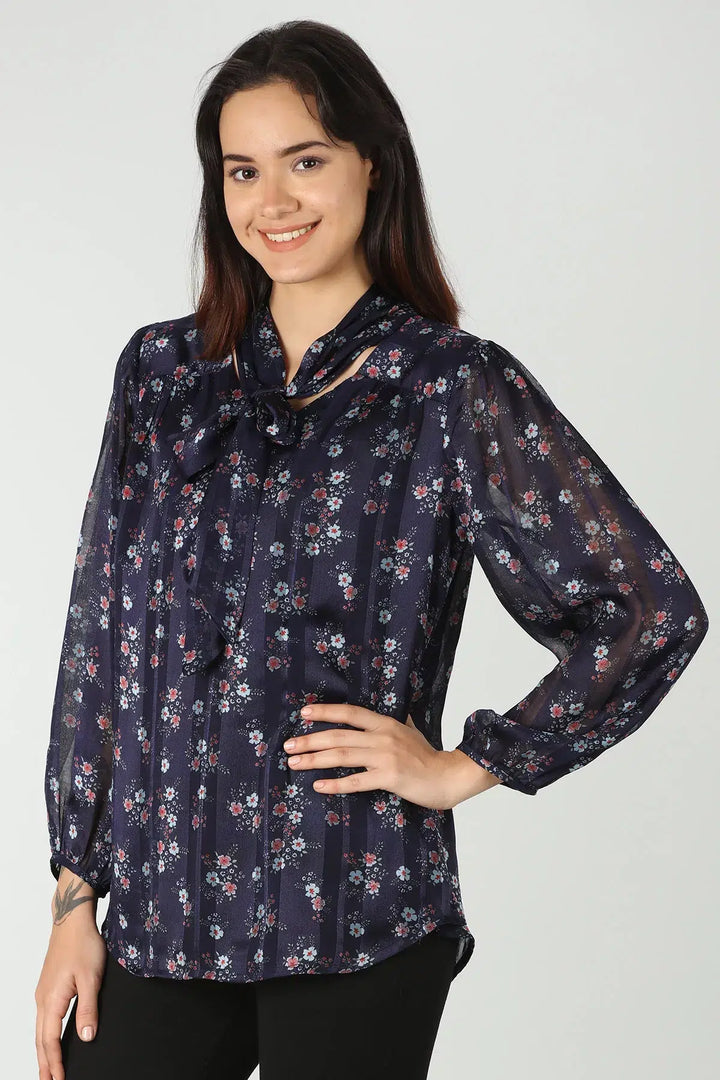 Navy Blue printed top (V-neck)