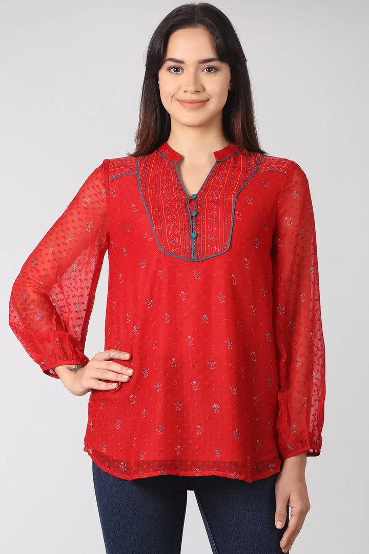 Red Printed chiffon top