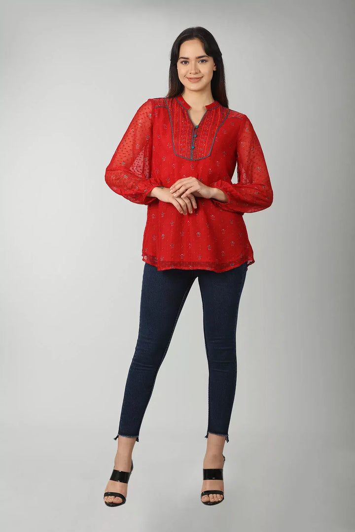 Red Printed chiffon top