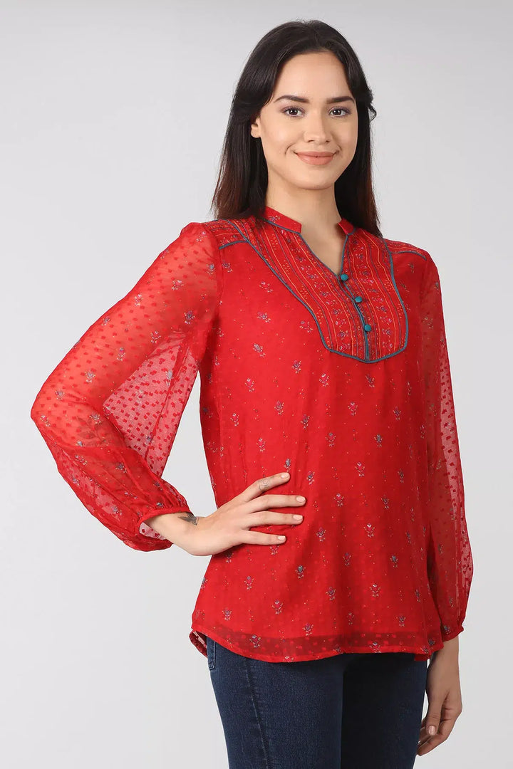 Red Printed chiffon top