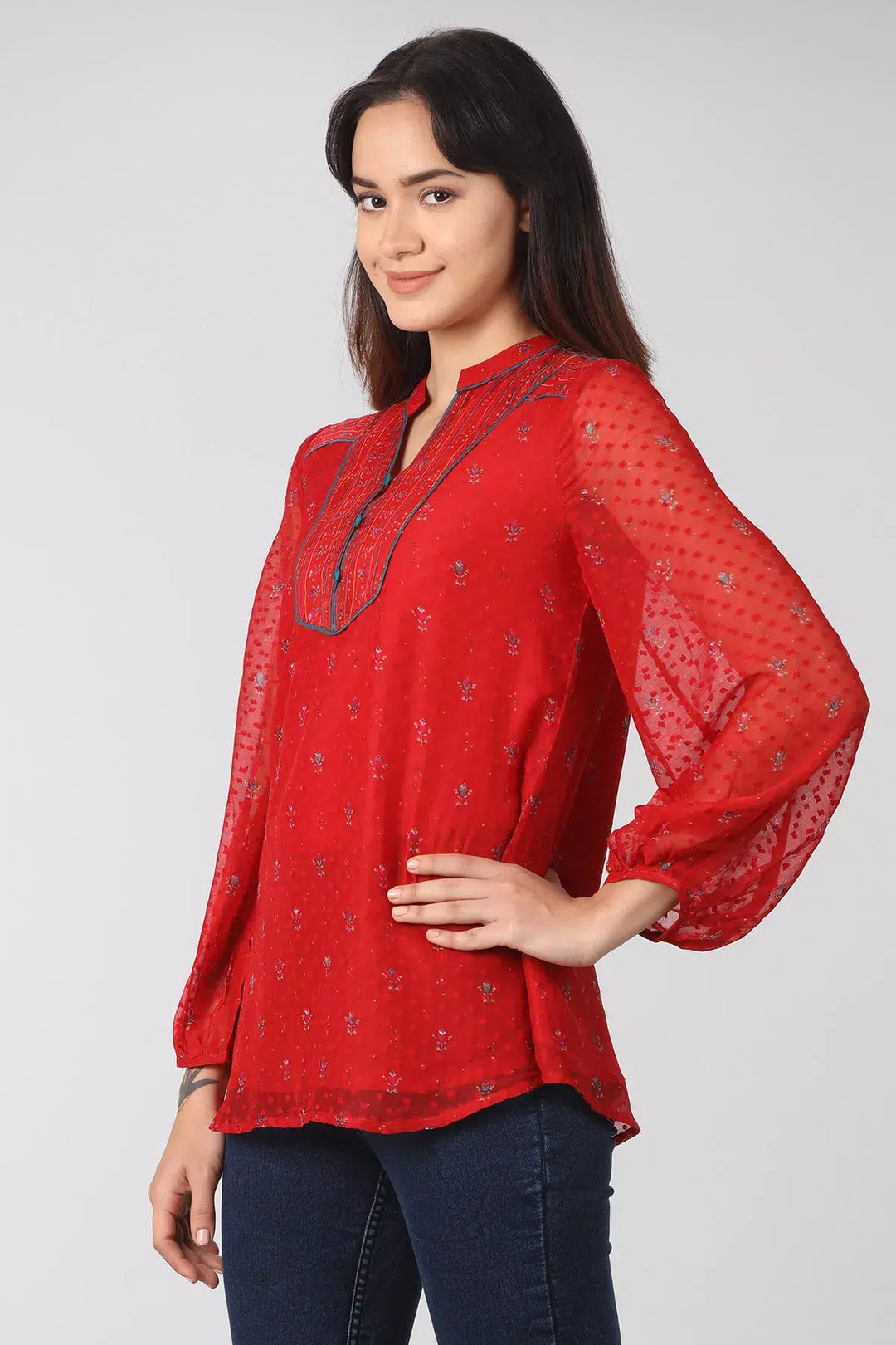 Red Printed chiffon top