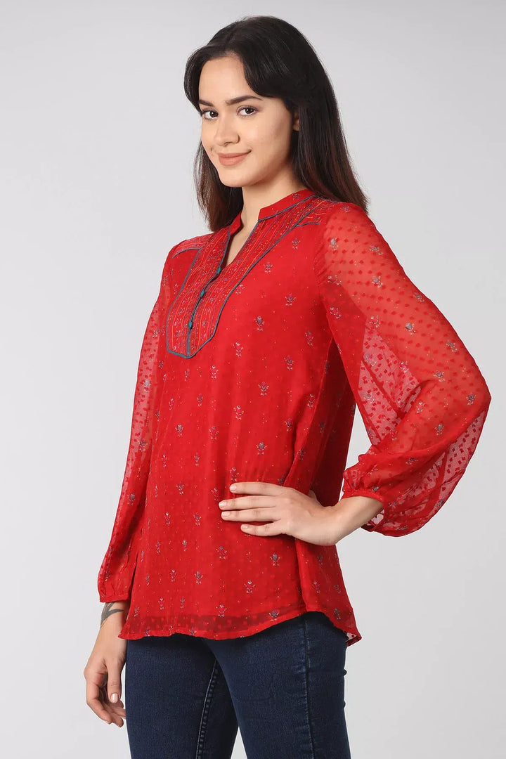 Red Printed chiffon top