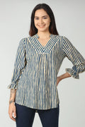 Blue rayon stripe top (Bell sleeves)