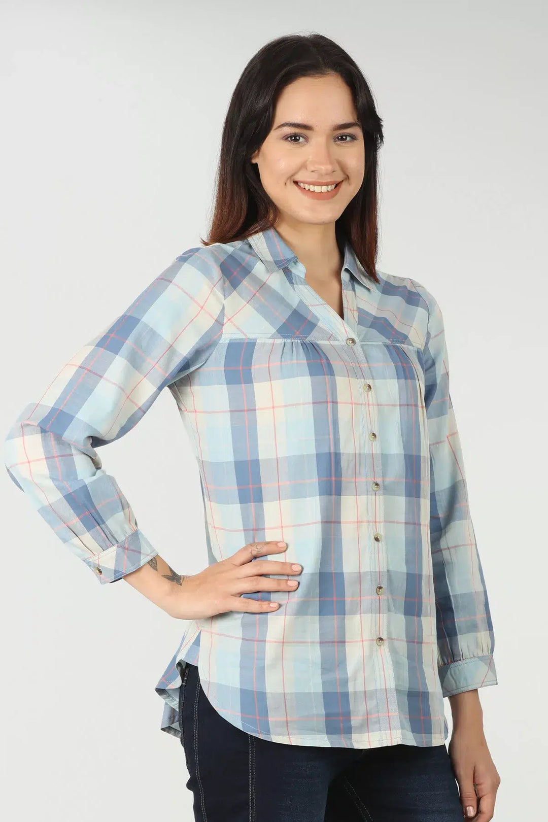 Blue regluar fit check shirt