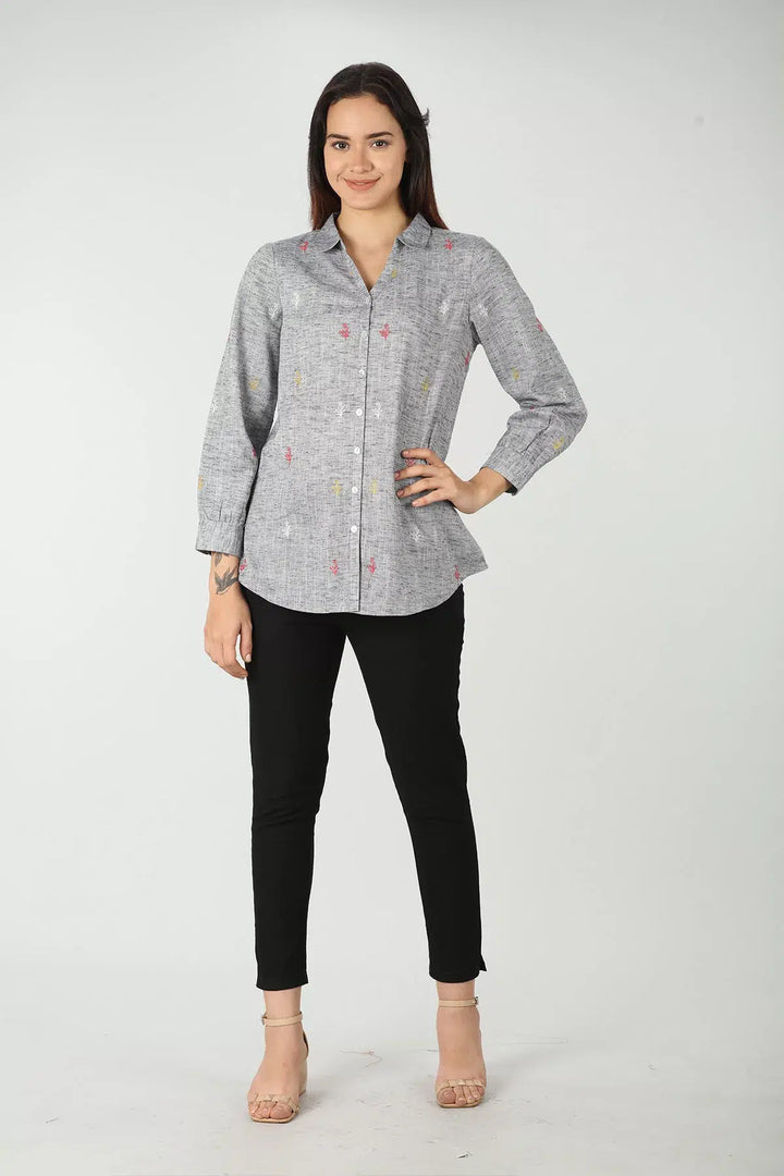 Grey Embroidery collared shirt