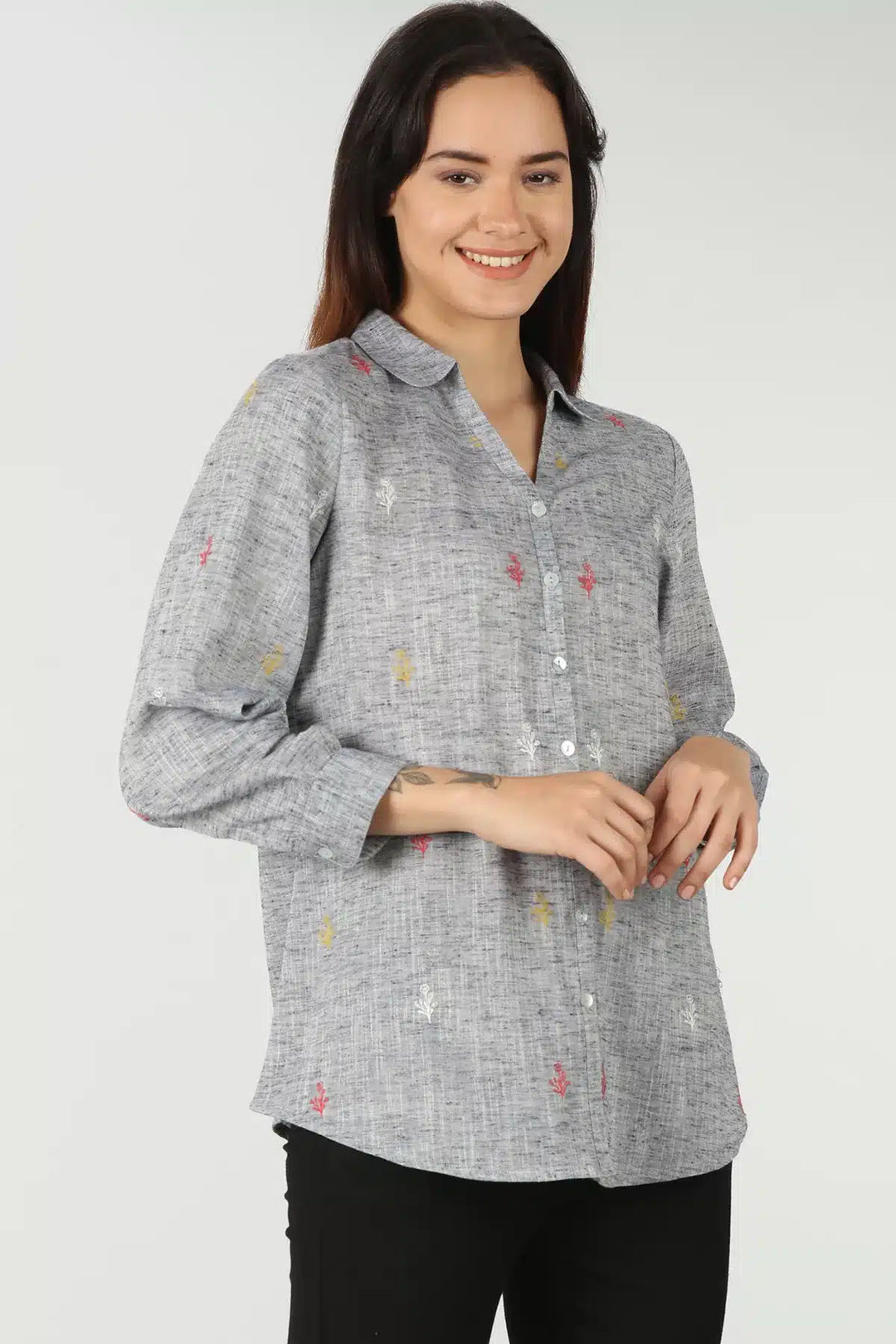 Grey Embroidery collared shirt