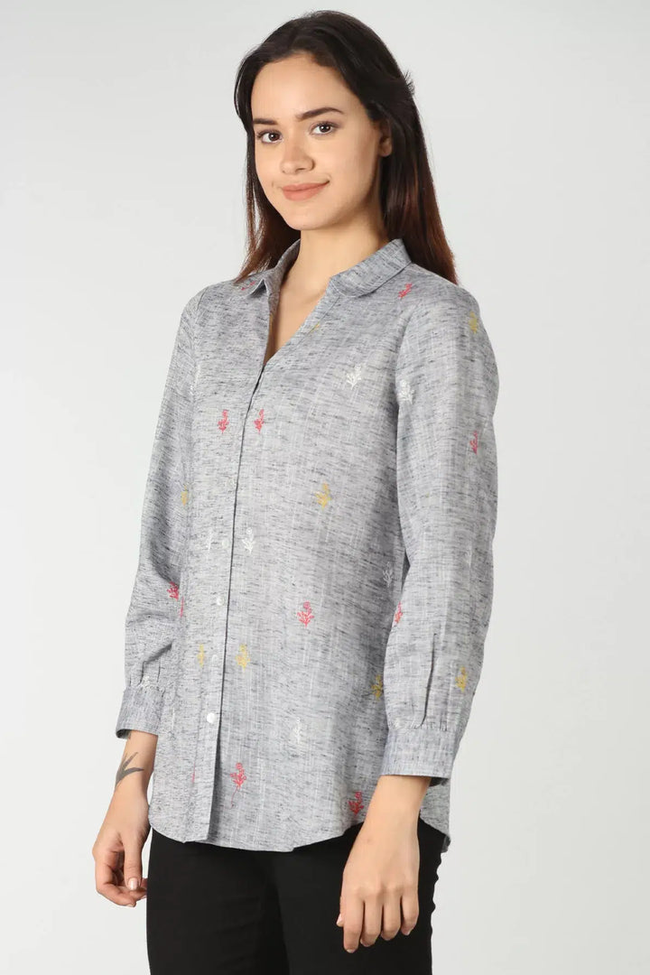 Grey Embroidery collared shirt