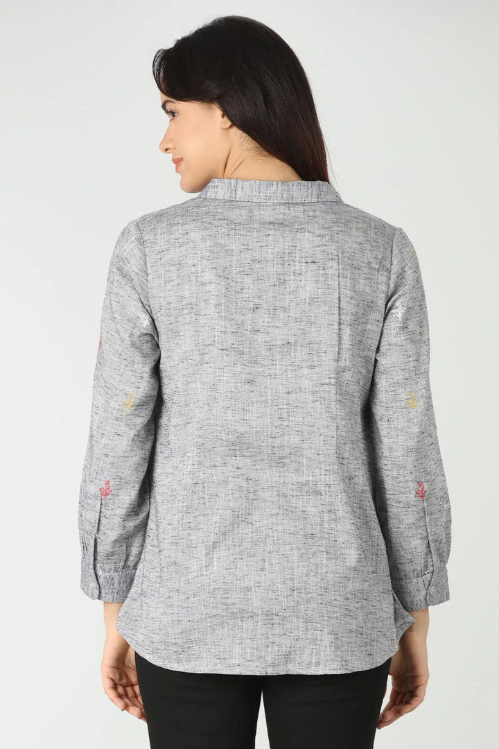 Grey Embroidery collared shirt