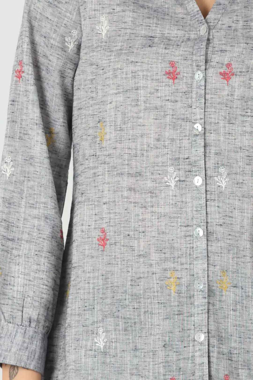 Grey Embroidery collared shirt