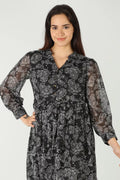 Black printed maxi dress with collared neck