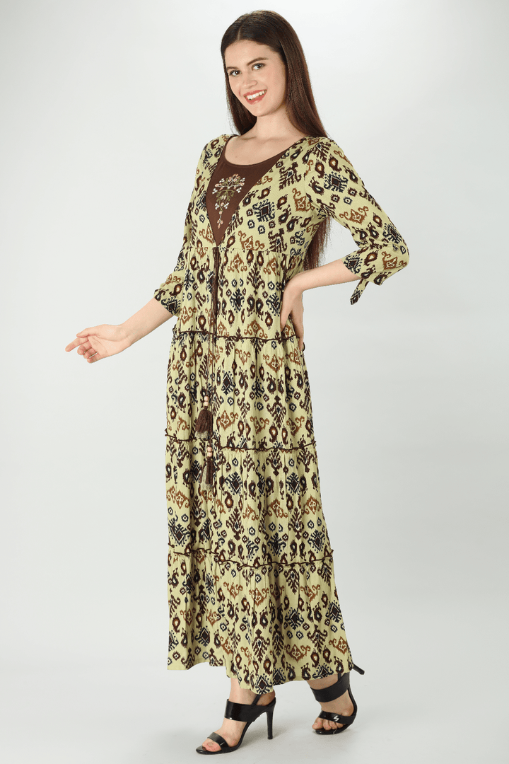 Olive Green Embroidered Maxi Dress