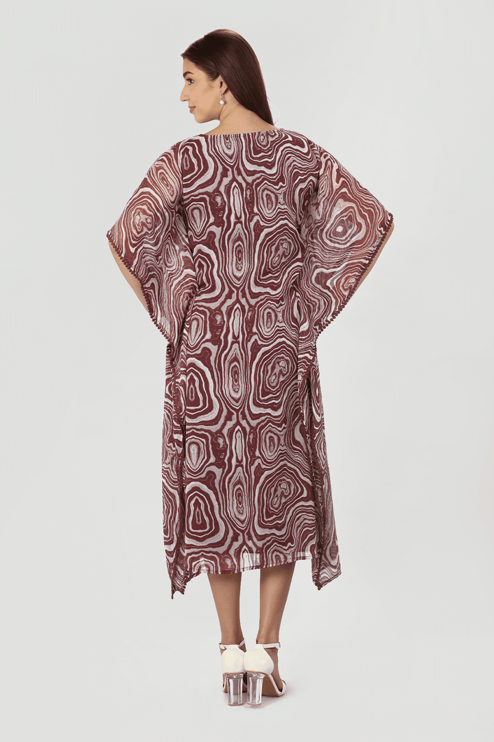Maroon Marble Print chiffon V neck Dress