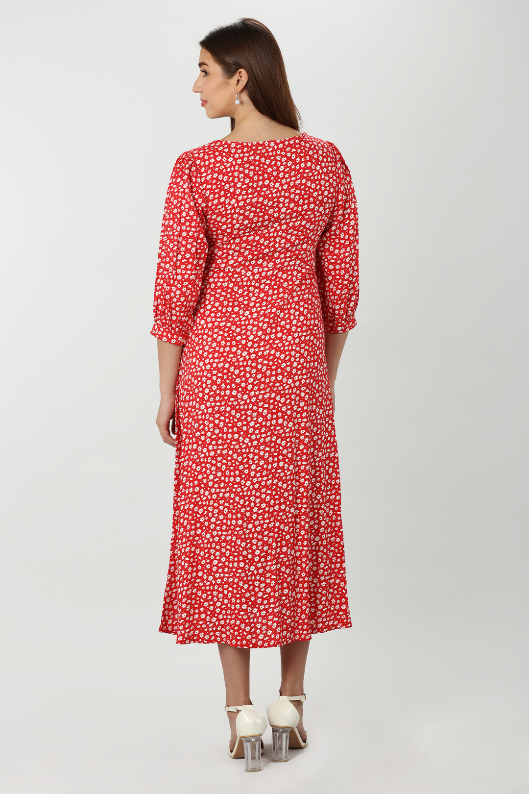 Red &amp; White Floral Printed Dress