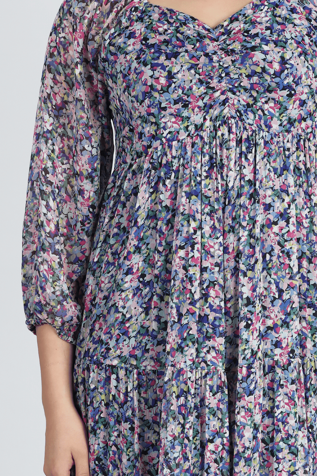 Blue Printed Chiffon Casual Dress