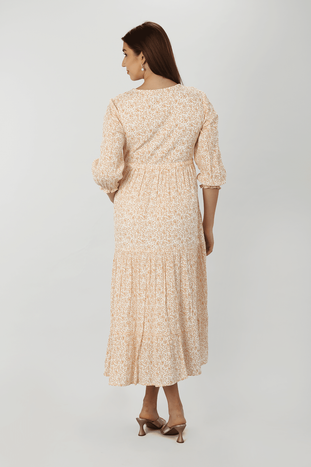 Beige Petal Rayon Floral Dress
