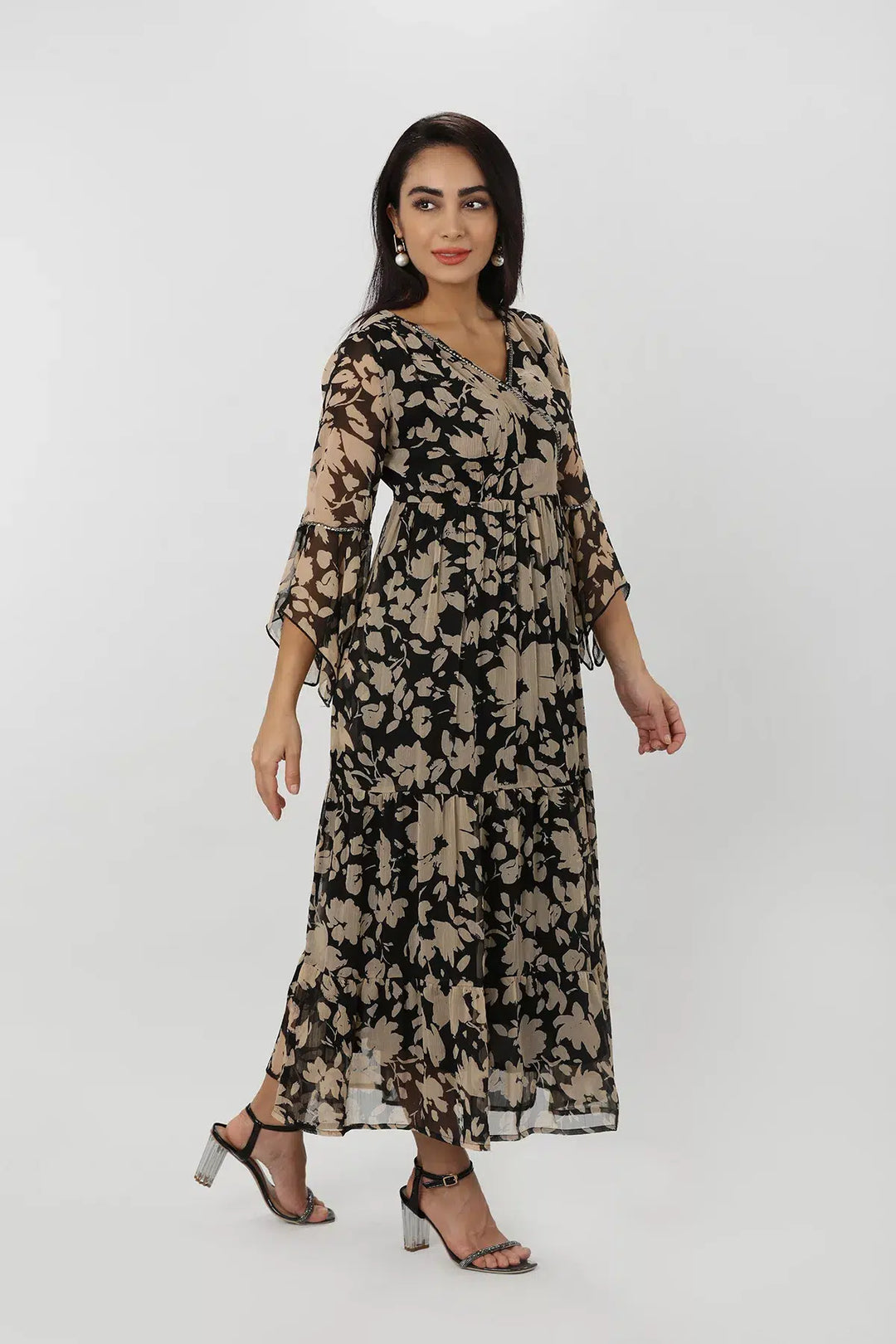 Brown Chiffon Maxi Dress