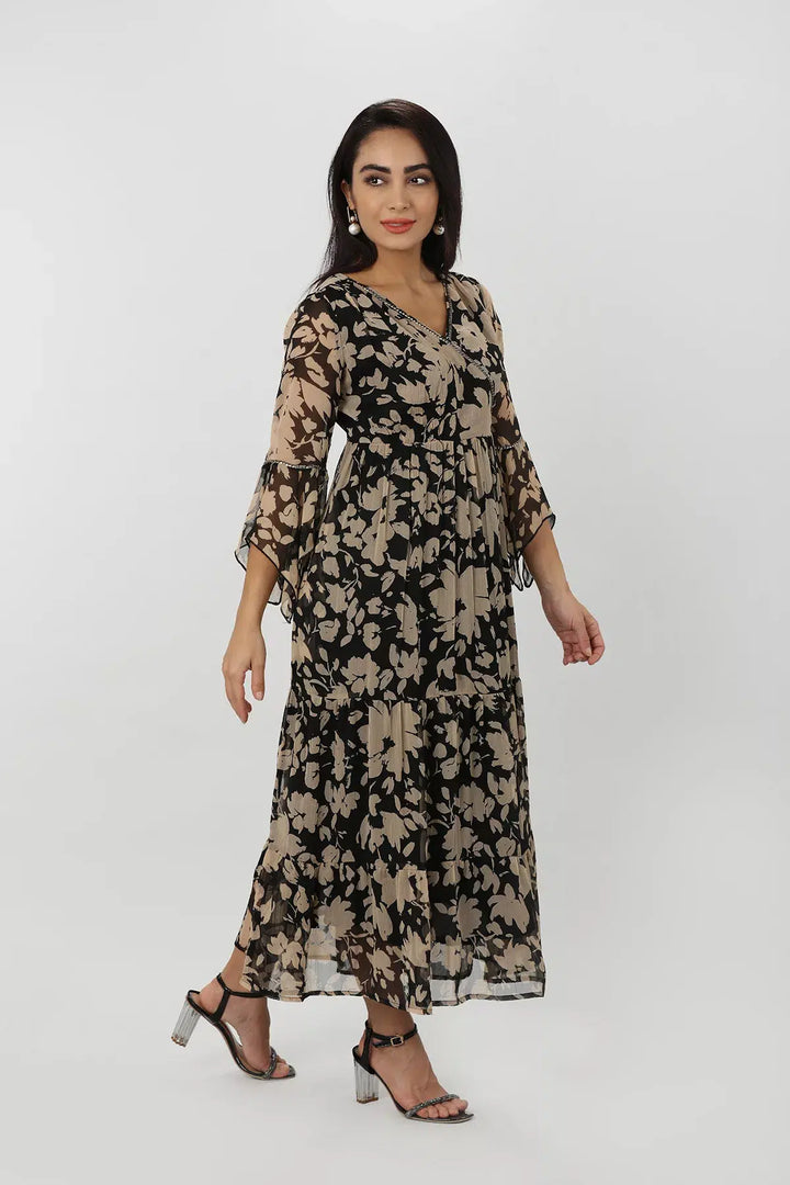 Brown Chiffon Maxi Dress