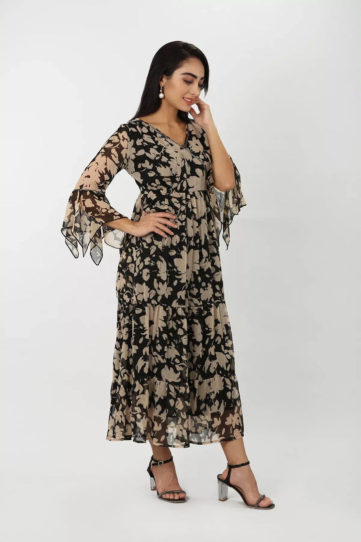 Brown Chiffon Maxi Dress