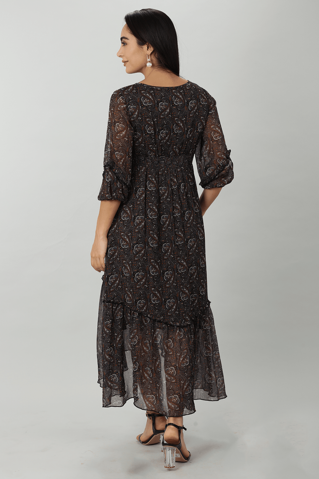 Enchanting Chiffon Printed Dark Brown Casual Dress