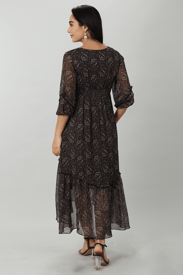 Enchanting Chiffon Printed Dark Brown Casual Dress