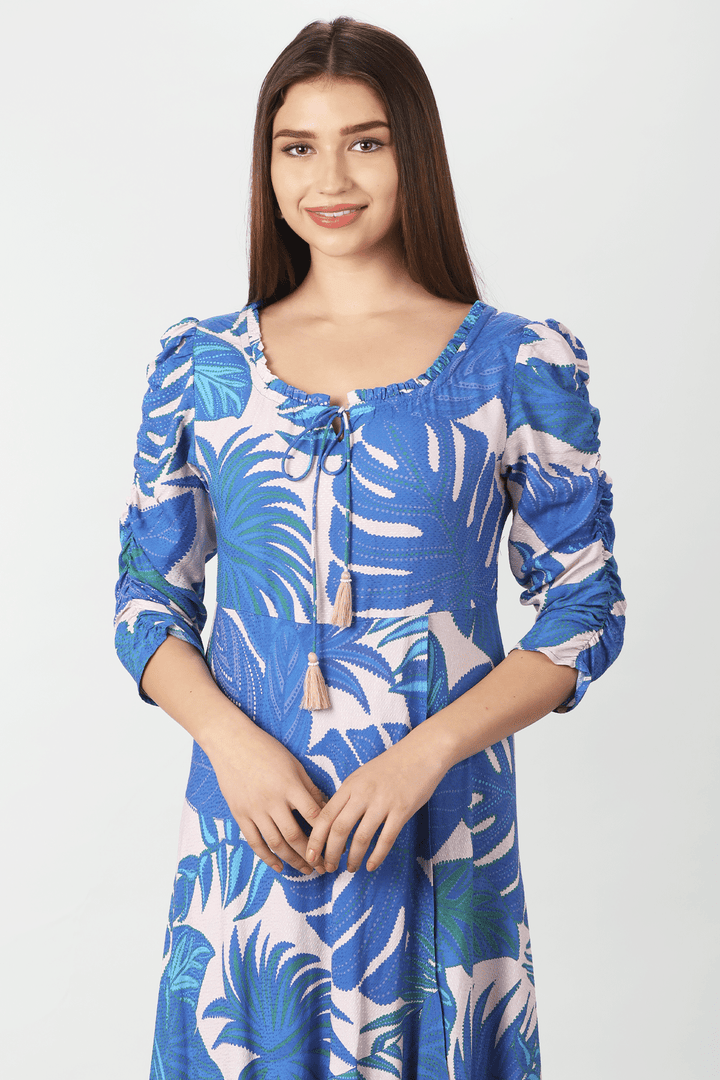 Blue Dobby Print Maxi Dress