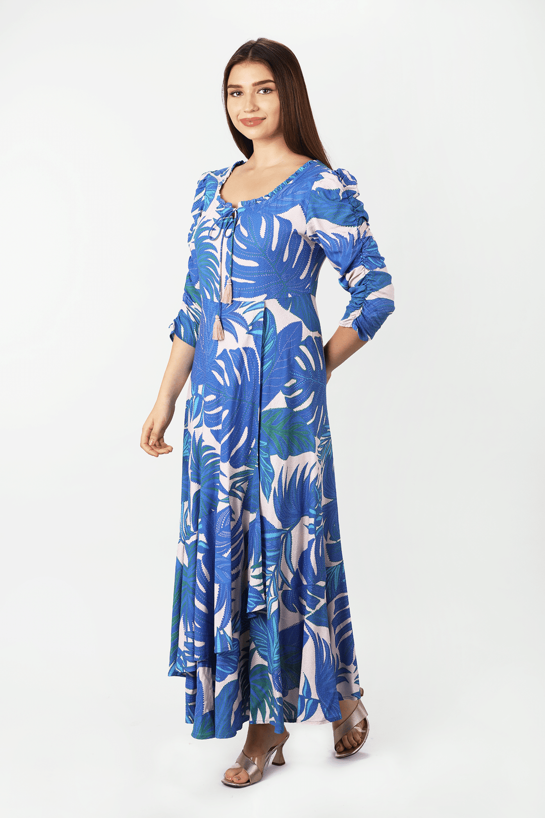 Blue Dobby Print Maxi Dress