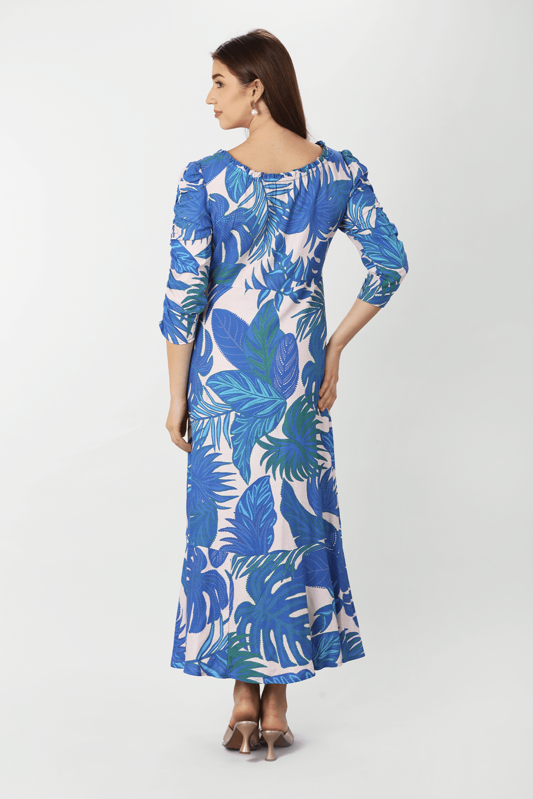 Blue Dobby Print Maxi Dress