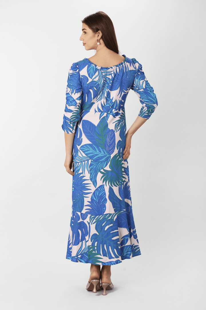 Blue Dobby Print Maxi Dress