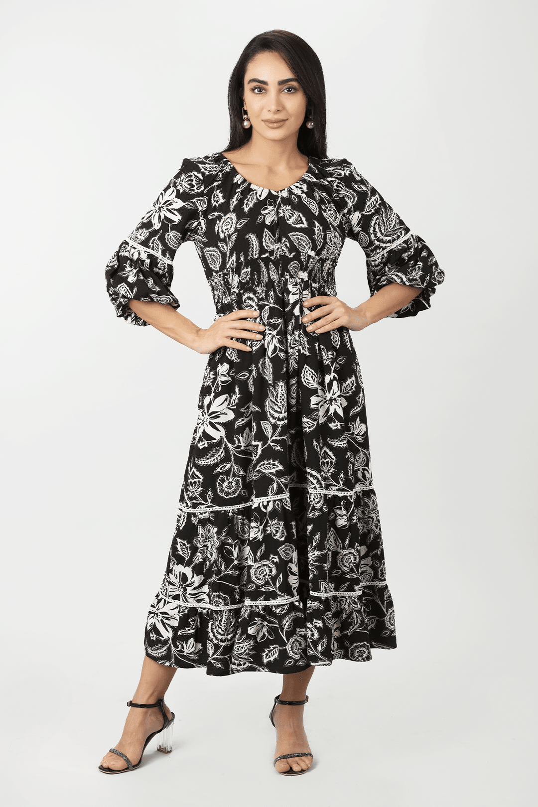 Black Bubble Crepe Dress