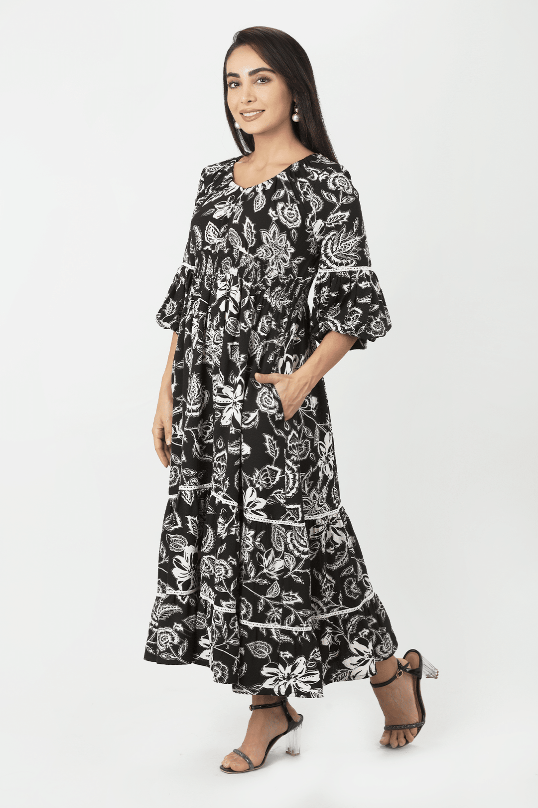 Black Bubble Crepe Dress