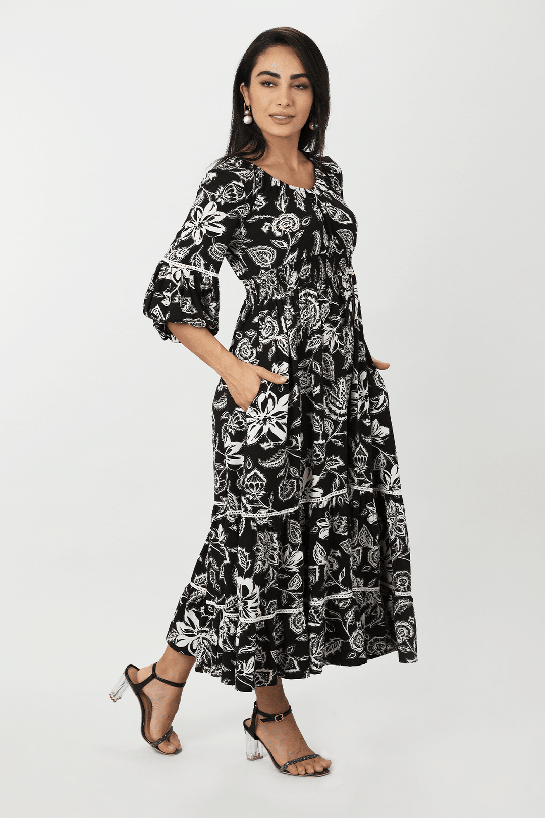 Black Bubble Crepe Dress