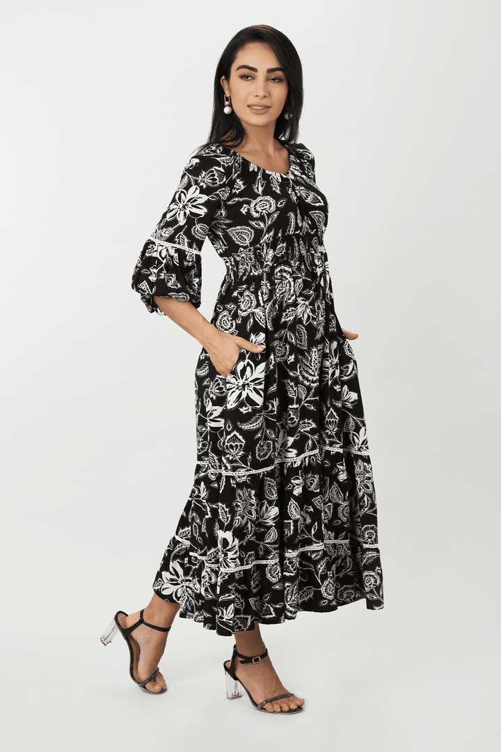 Black Bubble Crepe Dress