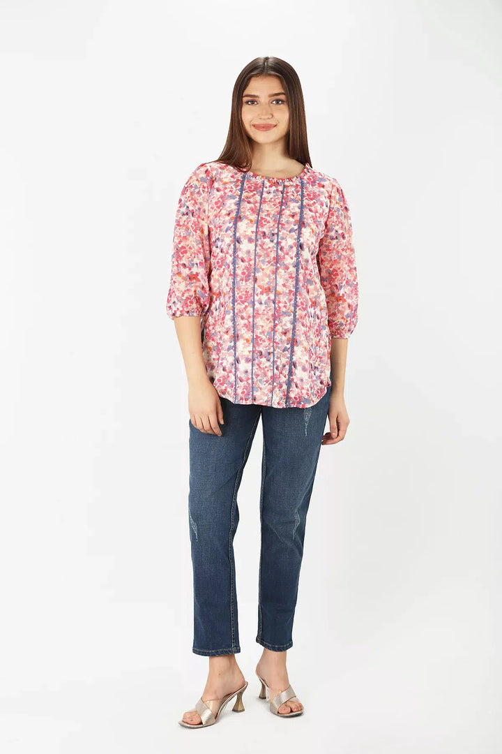 Pink Georgette Printed Casual Top