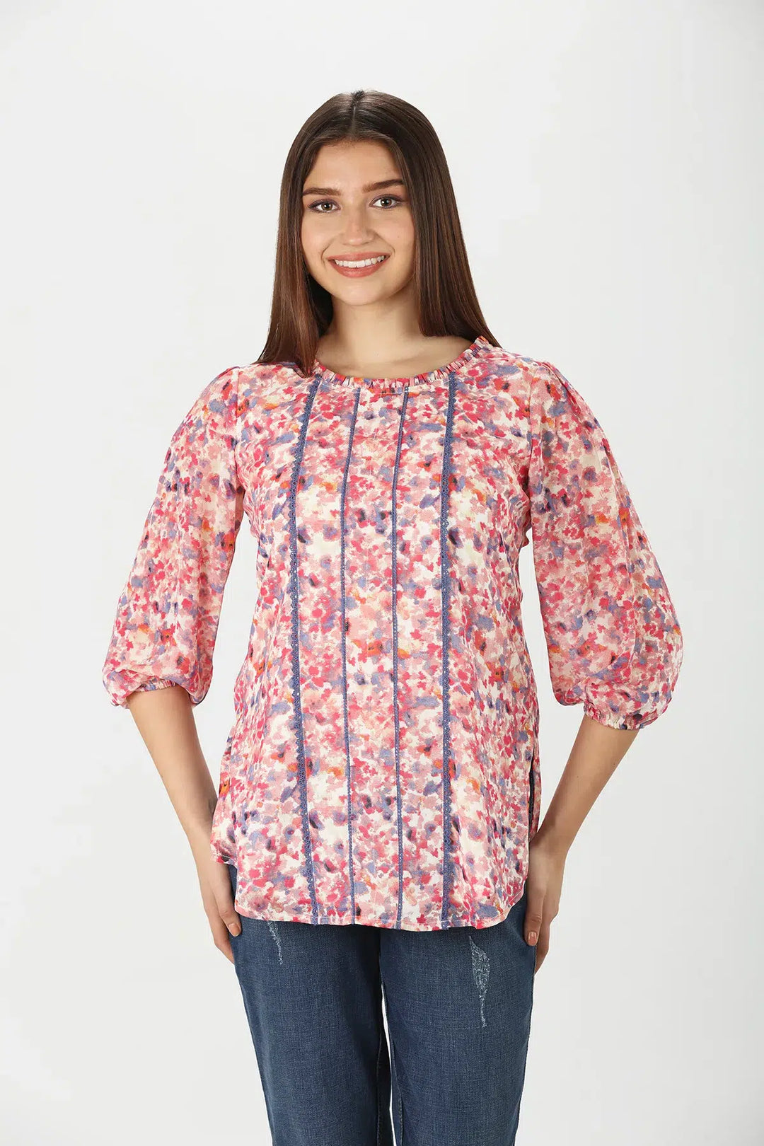 Pink Georgette Printed Casual Top