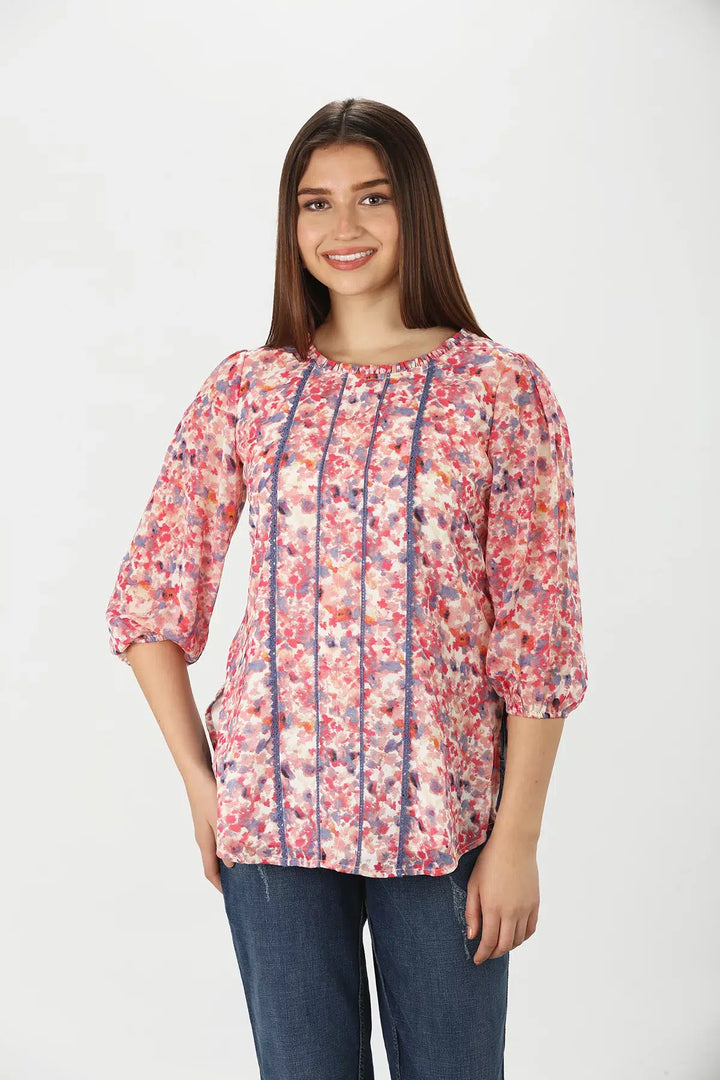 Pink Georgette Printed Casual Top