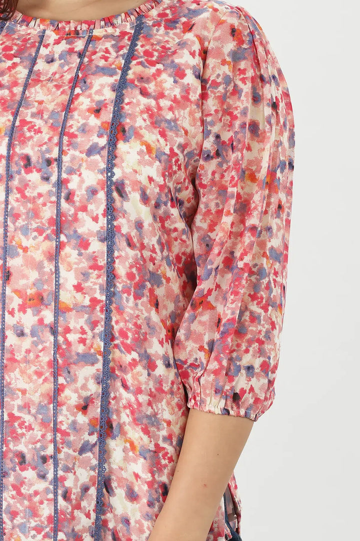 Pink Georgette Printed Casual Top