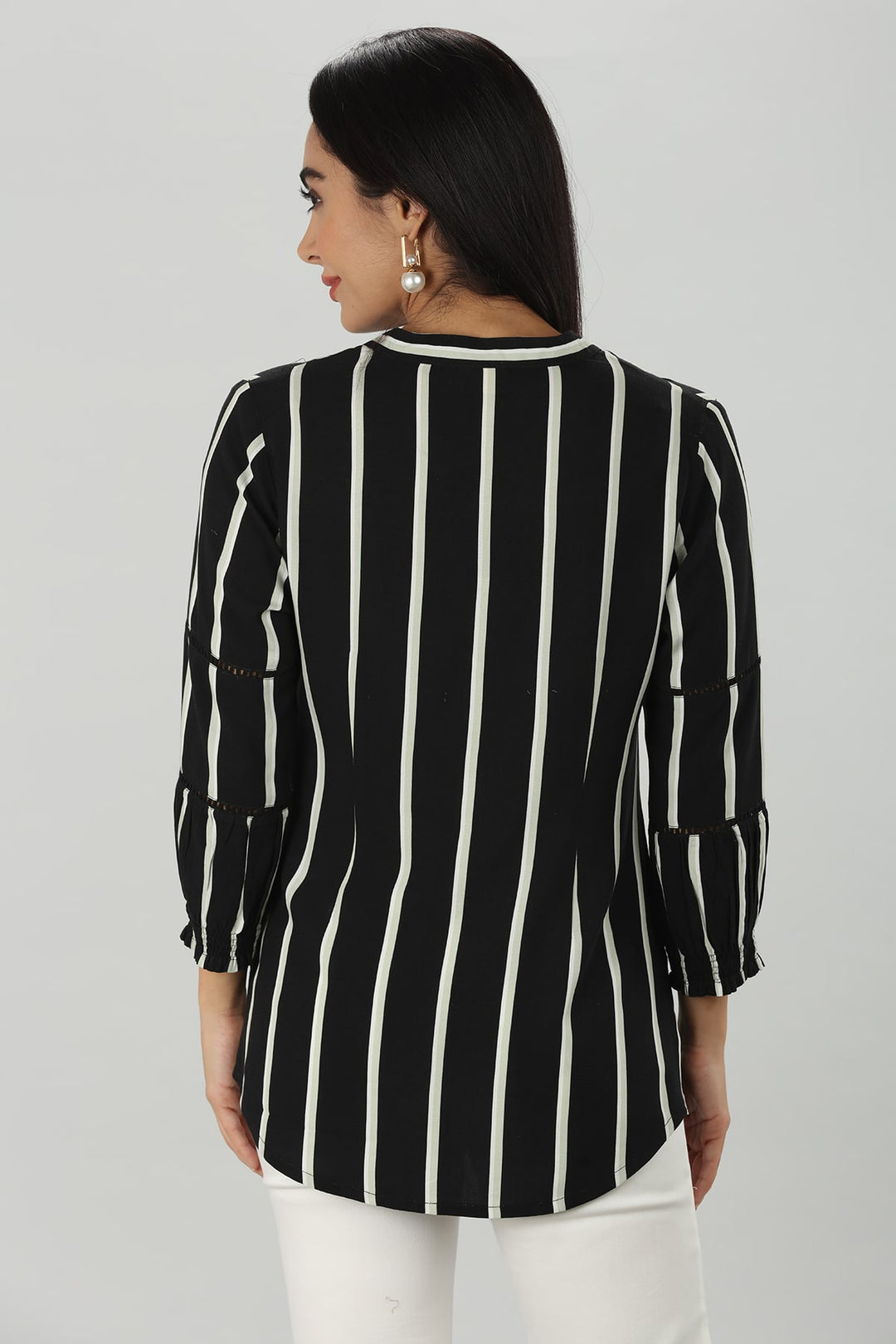 Monochrome Striped Mandarin Shirt