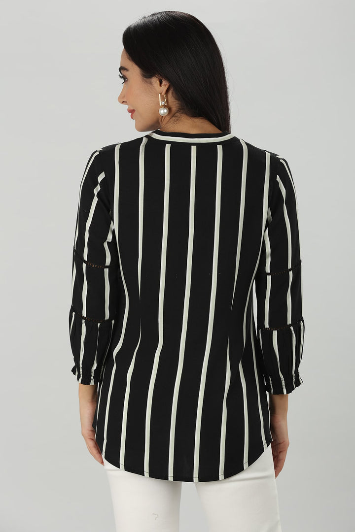Monochrome Striped Mandarin Shirt