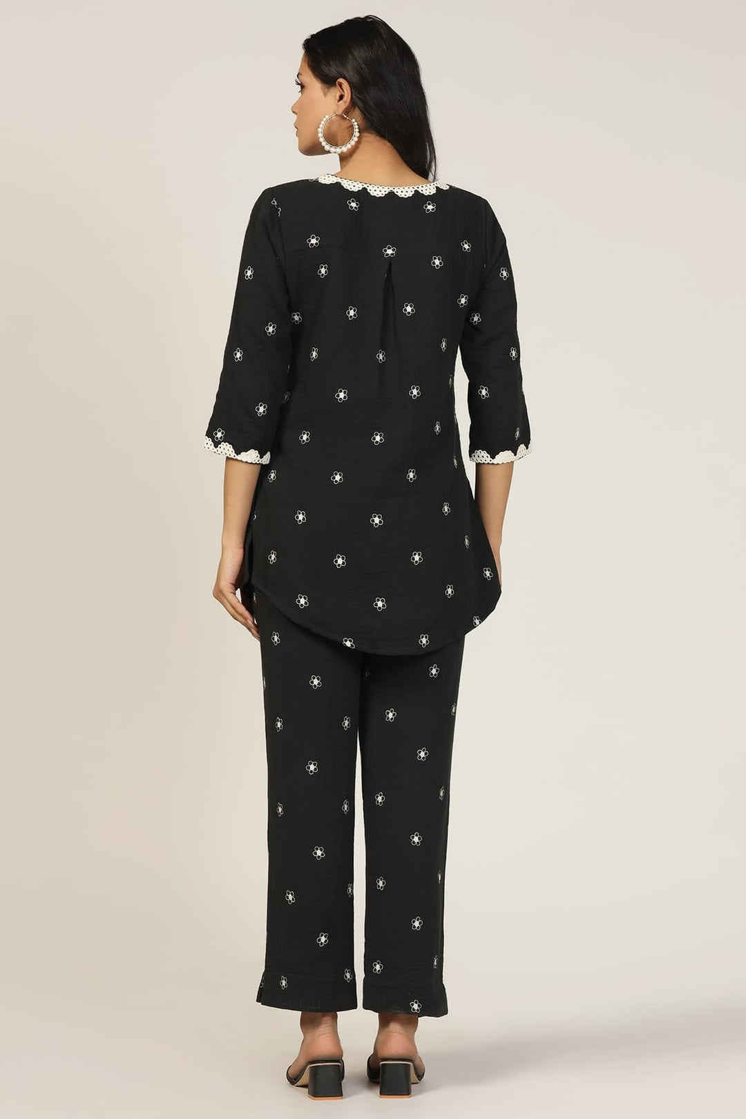 Co ord Black Cotton Double Cloth Embroidered Shirt
