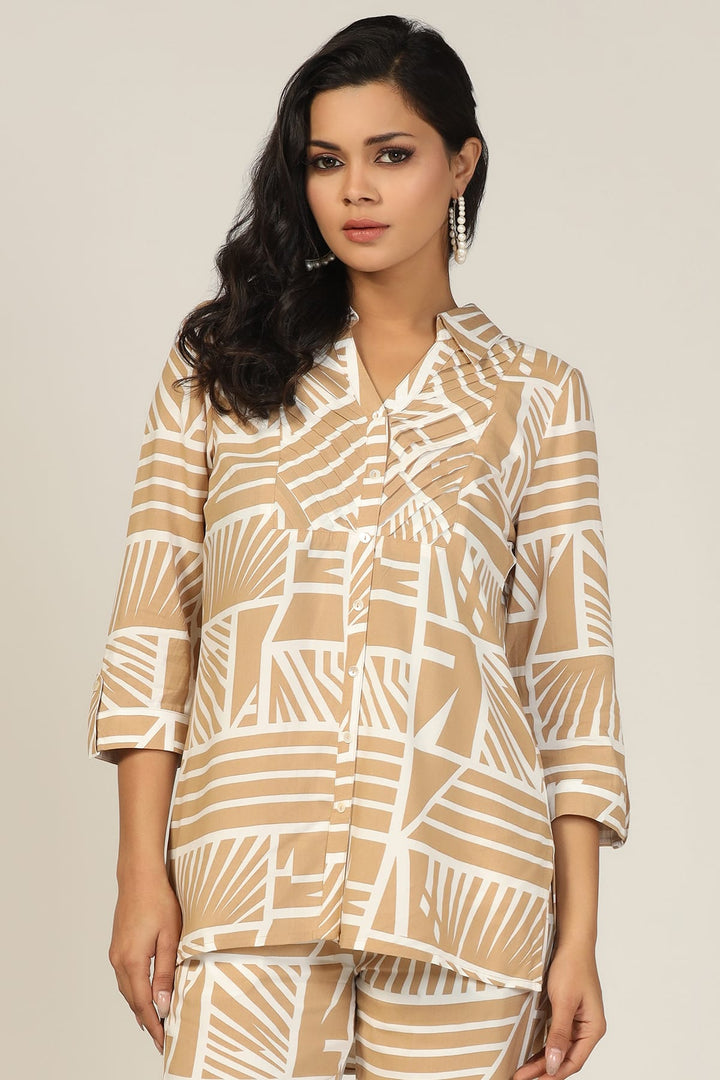 Beige Collared Rayon Co-Ord Shirt
