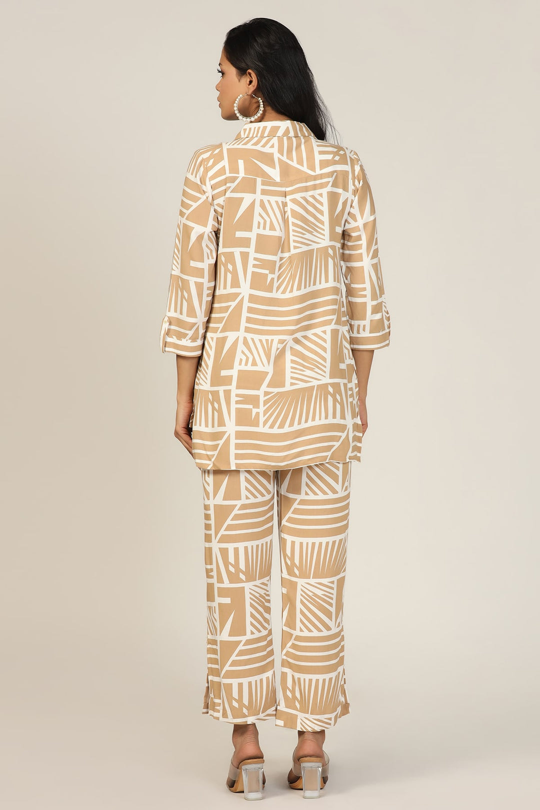Beige Collared Rayon Co-Ord Shirt